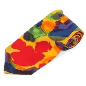 Vintage INDEX Painterly Abstract Ink Brush Strokes Yellow Men's Silk Neck Tie